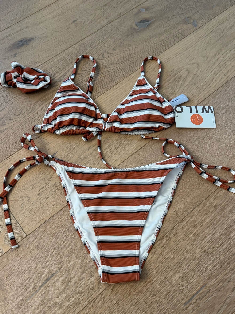 WILO The Label Rust Stripe Tie-Side Bikini Set Size Large NWT